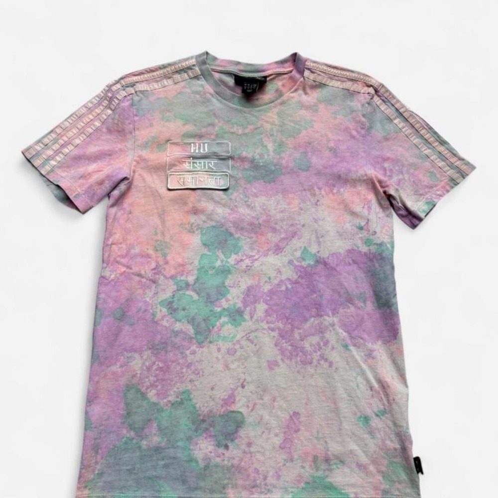 Adidas x Pharrell Williams tie-dye t-shirt pink purple and teal swirls Size S